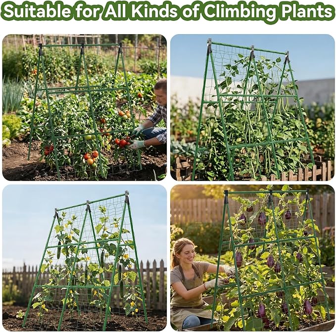 2 Pack Cucumber Trellis 34×48 Garden Trellis for Climbing Plants Outdoor A-Frame Vegetable Trellis for Raised Bed Support for Tomatoes Squash Zucchini Vegetables &amp Flowers