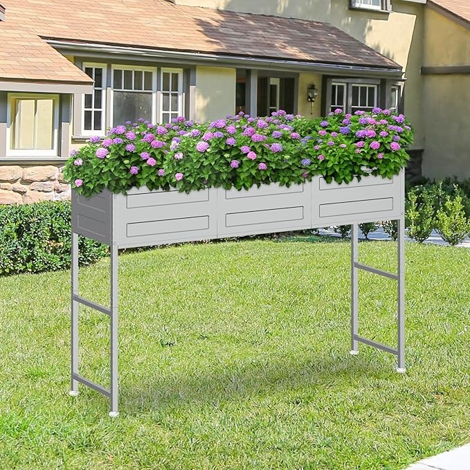 PINPON 31 Tall Galvanized Raised Garden Bed with Legs 48x12x31in Elevated Metal Planter Box for Outdoor Vegetables Herbs Flowers - 300lb Capacity for Backyard Patio Balcony