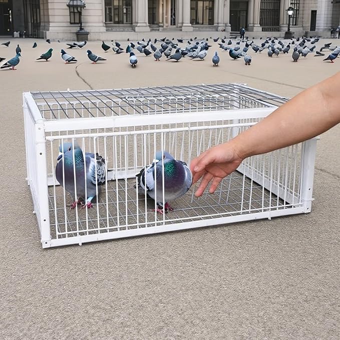 Metal Pigeon Trap with One-Way Entries &amp Skylight Bird Cage for Farms &amp Gardens/16x12x10 Inch