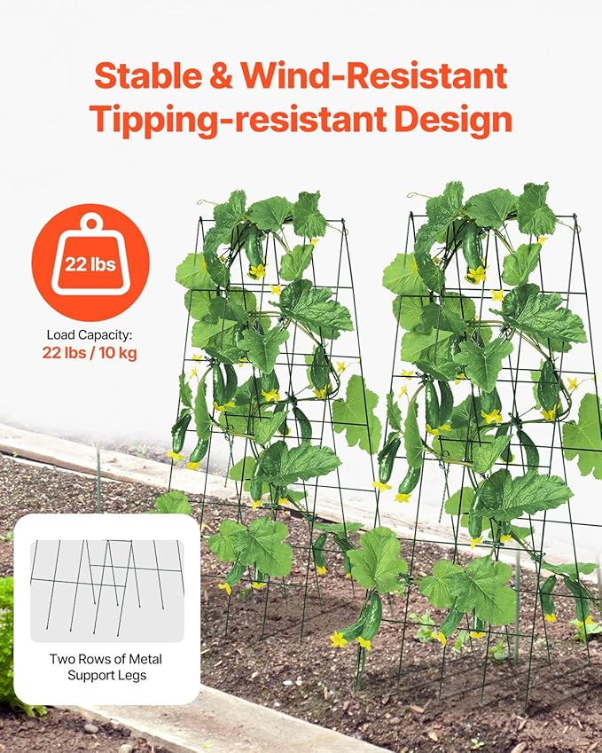 VEVOR Cucumber Trellis for Climbing Plants39 H x 32 W Foldable Cucumber Trellis Set with Twist Ties Metal Garden Trellis for Raised Bed Outdoor Plant Grow Support for Tomato Vegetable(2 Pack)