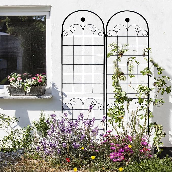 4 Pack Large Garden Trellis 86.7 H x 19.7 W Heavy Duty Rustproof Black Iron Plant Trellis for Potted Plant Support Metal Climbing Rose Trellis Vine Vegetable Cucumber