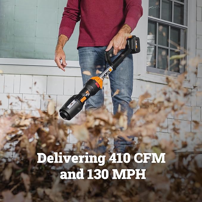 WORX Nitro Cordless Leaf Blower Electric Blower with 410 CFM &amp 130 MPH Blowers for Lawn Care with 3.8 Lbs 4.0 Ah Battery &amp Charger Included WG543