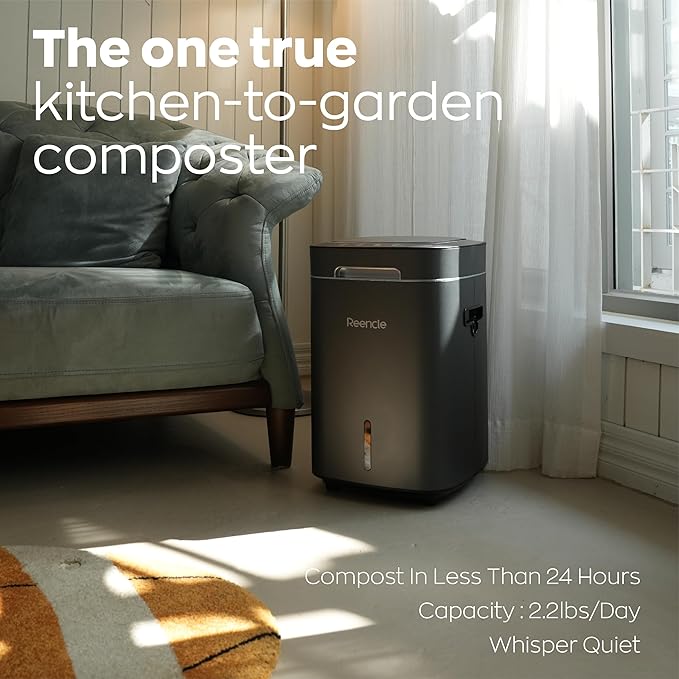 Reencle Prime Electric Composter - 14L Kitchen Composter Decomposes Up to 2.2 lbs Food Waste Daily Odorless Indoor Composting with Whisper-Quiet Technology &amp Rapid Decomposition (Silver)