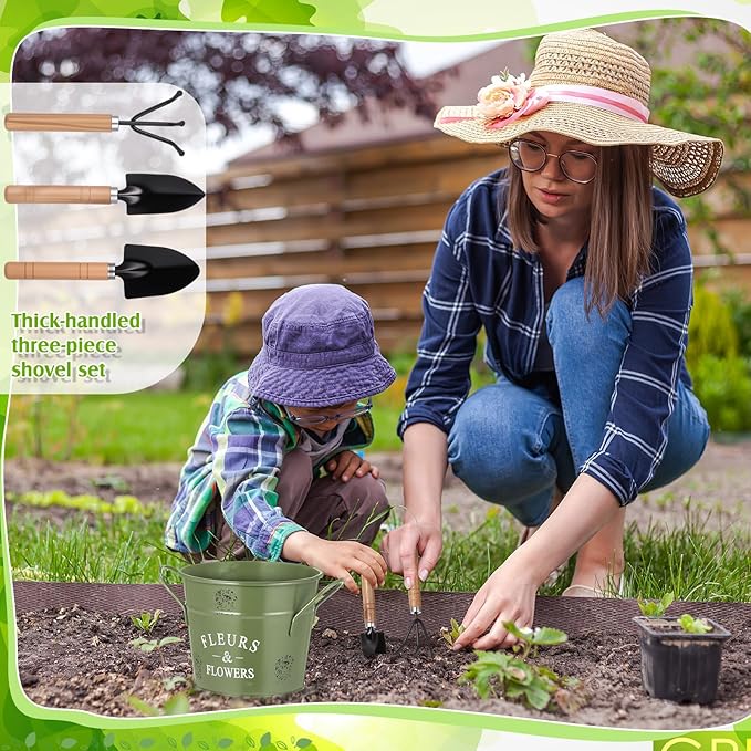Tarpop Garden Tool Set Christmas Plant Whisperer Gardening Gifts for Women 7 Pcs Vegetable Planting Tool Kit Cap Canvas Apron Gloves Soil Scoop Transplant Trowel Cultivator Flower Tub(Green)