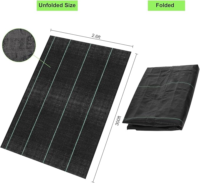 ABQ Weed Barrier Landscape Fabric 2.67Ft×300Ft (780sqft) 3.2oz Heavy Duty Weed Block Gardening Mat Garden Weed Control Ground Cover Cloth Fabric for Outdoor Underlayment Driveway