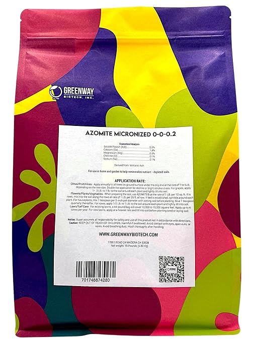 Greenway Biotech Inc. Azomite Rock Dust Volcanic Ash Organic Fertilizer with Micronutrient &amp Trace Minerals- Natural Mineral Soluble Plant Fertilizers for Enhances &amp Increases Crop Yield (15