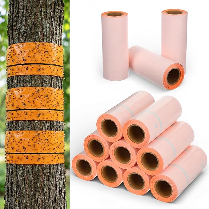 12 Rolls (30 Feet Each) Spotted Lantern Fly Tree Trap Outdoor Fruit Fly Sticky Strips Paper Ant Insect Sticky Barrier Tree Trunk Wraps to Protect Trees Plants Lawn Garden(Orange)