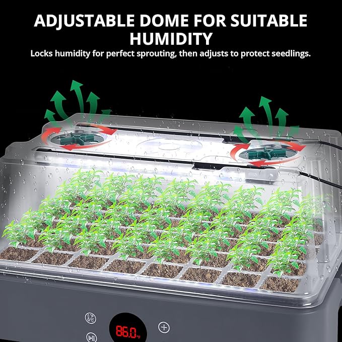 Sondiko Seed Starter Tray with Grow Light Heated Seed Starter Kit with Temperature Display Humidity Dome Germination Kit Adjustable Plant Light for Seed Starting and Seedling Growth
