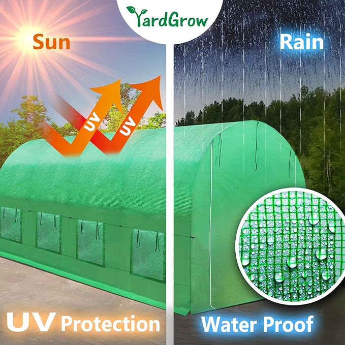 YardGrow 2-Doors Replacement Greenhouse Cover for Larger Walk in Outdoor Yard Plant Gardening Hot House Cover ONLY (12'x7'x7' Green)
