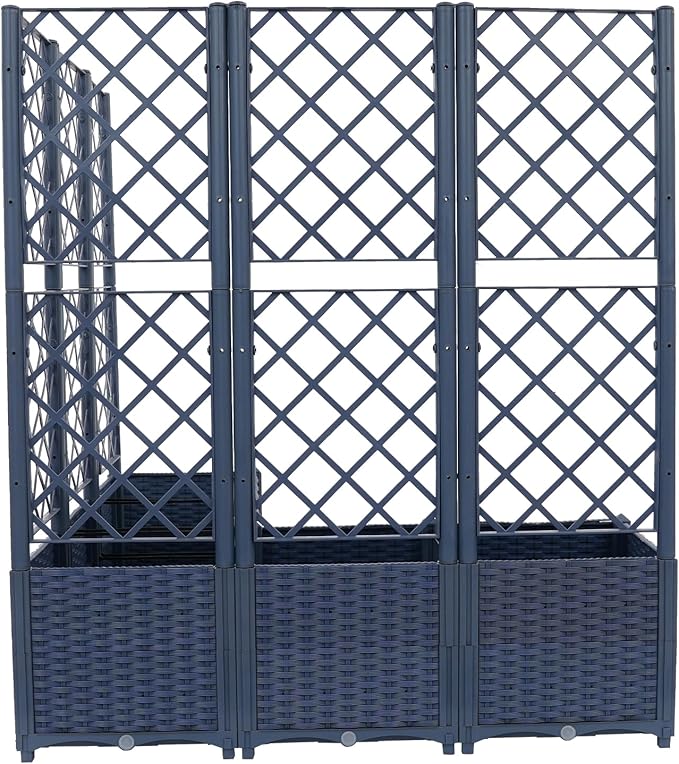 Raised Garden Bed with Trellis Garden Box Raised Bed Outdoor Planting Bed Plant Boxes Plastic Planter Box for Climbing Plants Vines Flowers - Blue