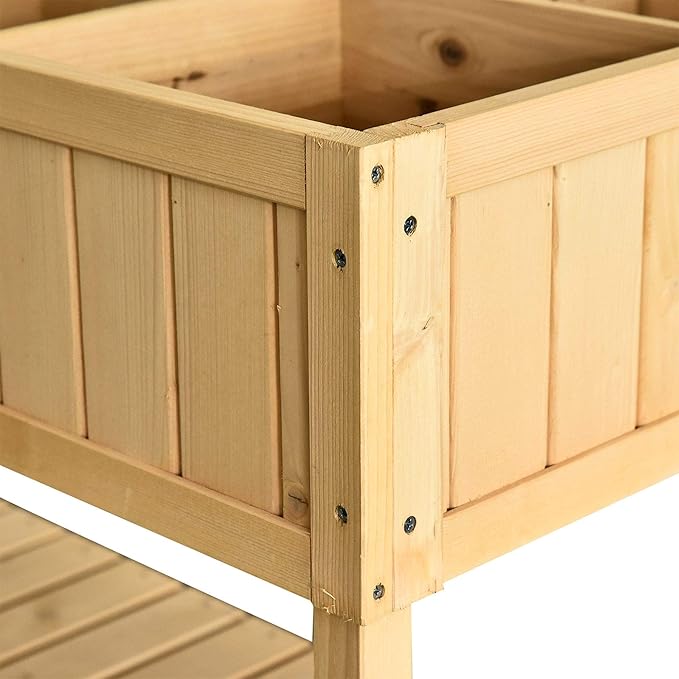 43x18x30in Raised Garden Bed with 8 Pockets and Shelf Wooden Elevated Planter Box with Legs to Grow Herbs Vegetables and Flowers Natural