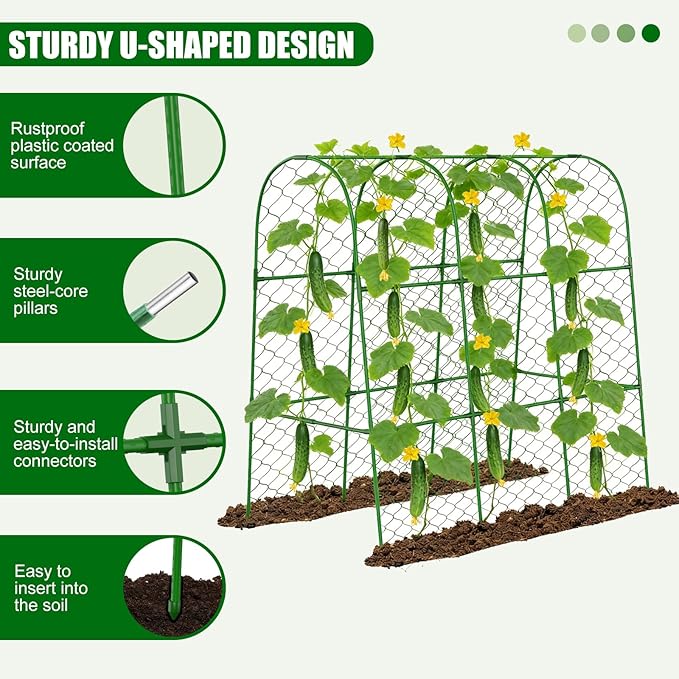 Amoskey Cucumber Trellis for Raised Beds Cucumber Trellis for Climbing Plants Outdoor with Garden Netting and Plant Clip Metal Arch Garden Trellis Ideal for Cucumbers Tomatoes and Flowers