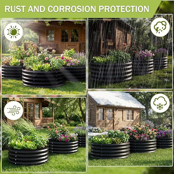AHEONLAR 3PCS 2x2x2FT Galvanized Raised Garden Bed Kit Round Metal Flower Box Large Planter Raised Beds Outdoor Garden for PlantingFruitHerb Black