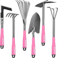 WORKPRO 6-Piece Pink Garden Tool Set Heavy Duty Gardening Hand Tools with Soft Rubber Handle Including Trowel Rakes 2-in-1 Hoe and Crack Weeder Ideal Gardening Gifts for Men and Women