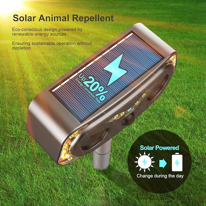 Solar Ultrasonic Animal Repellent Outdoor Cat Repellent Outdoor with Motion Detection Rabbit for Yard Garden Farm RabbitSquirrelDeerRaccoonSkunkRodent Deterrents Animal Repeller 1 Pack(black)
