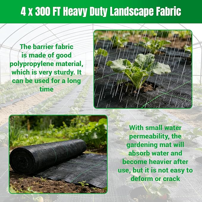 Weed Barrier Fabric Planting Cover - 4 x 300 FT Heavy Duty Landscape Fabric Ground Cover Block for Outdoor Planting