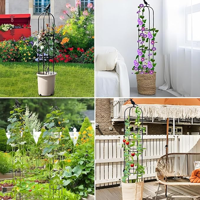 Metal Obelisk Garden Trellis Outdoor Indoor Steel Round Frame Patio Yard Rustproof Sturdy Plant Support for Climbing Vines Clematis Jasmine Vegetable Rose Flowers Stands(BlackD11xH33.5in/D28xH85CM)