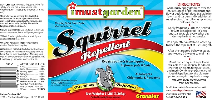 I Must Garden Squirrel Repellent - 3lb Granular - Stops Digging in Flower Pots and Beds