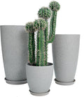 242111 Inch Large Plastic Planters with Drainage Hole and Saucer - Set of 3 Tall Plant Pots Indoor Flower Pot Tall Round Planters Outdoor Large Tall Planter