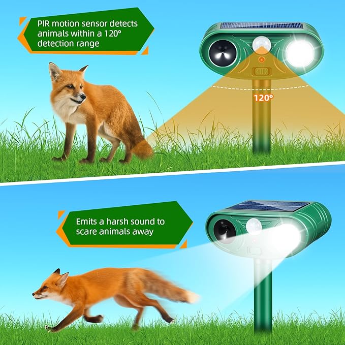 2026 Solar Animal Repellent Outdoor&ampCat Repellent Outdoor Rabbit Squirrel Deer Repellent Devices Coyote Raccoon Fox Deterrents with Motion Sensor &amp LED Waterproof Cat Deterrent for Garden Yard