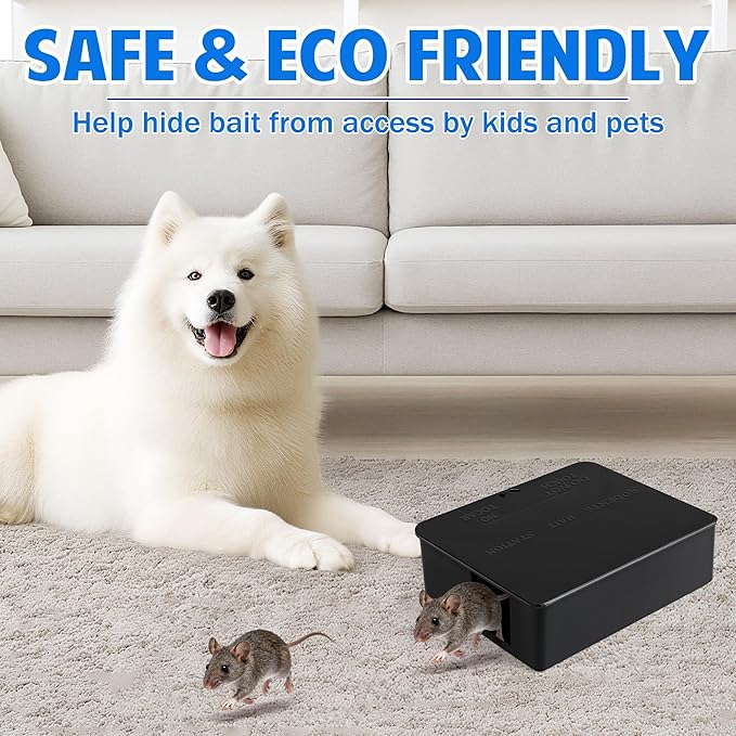 2 Pack Rat Bait Station Traps - Reusable Rodent Stations for Indoor Outdoor Garden Warehouse Garage Weather‑Resistant Mouse Station Box to Fix Bait Block Keeps Rats Away Pets Safe Dual-Entry Tunnel