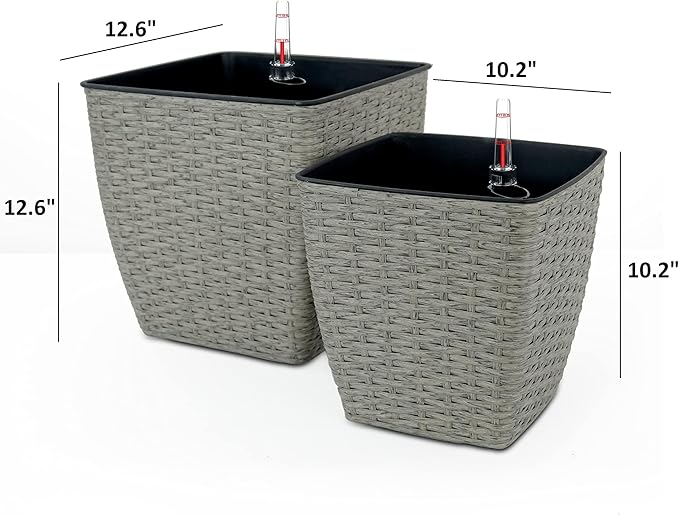 2 Pack Self Watering Planter Hand Woven Wicker Thin Square