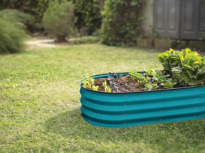 Plant &amp Plot Galvanized Raised Garden Beds Outdoor // 4×2×1 ft (2-Pack) Planter Raised Beds for Gardening Vegetables Flowers (Turquoise) // Large Metal Garden Box