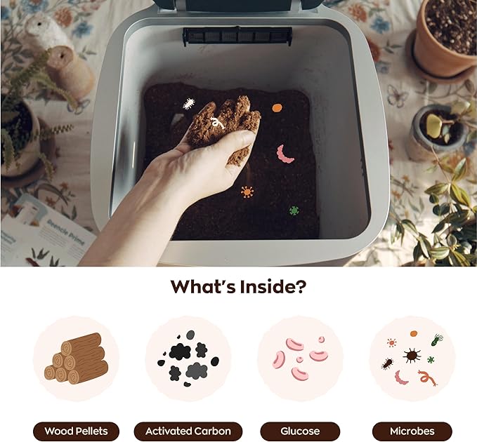 Reencle Prime Electric Composter - 14L Kitchen Composter Decomposes Up to 2.2 lbs Food Waste Daily Odorless Indoor Composting with Whisper-Quiet Technology &amp Rapid Decomposition (White)