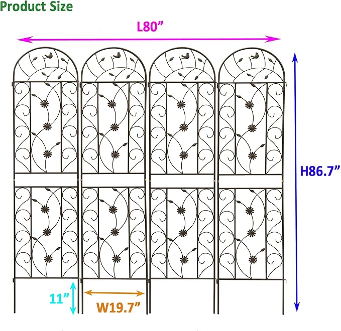 4 Pack Large Garden Trellis Heavy Duty Rustproof Iron Plant Trellis for Potted Plant Support Metal Climbing Rose Trellis Vine Vegetable Cucumber Brown -86 H x 19.7 W