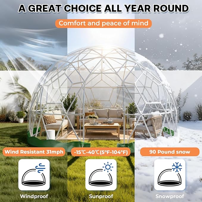 9.7 x 5.7 FT Garden Dome Tent Outdoor TPU Greenhouse for 2-4 Person Greenhouse Garden with Window Waterproof Clear Dome Tent Suitable for Camping Party Wedding Christmas