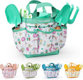 Kids Gardening Set ToysIncludes Metal TrowelTransplanting ShovelGarden hatRakeApronGlovesWatering Canand Tool Organizer Bag (Lake Green)