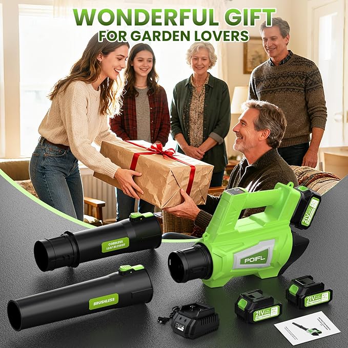 Leaf Blower Cordless 750CFM 240+MPH Brushless Powerful Electric Leaf Blower with 2x4.0Ah Batteries &amp Fast ChargerShoulder Strap6-Speed ModesLightweight Leaf Blowers for Lawn Care Leaves Dust S