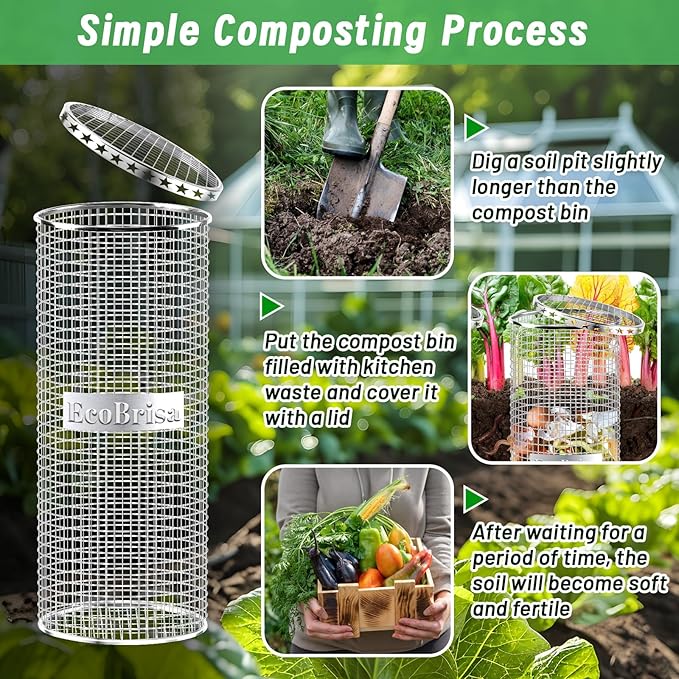 2pack Underground Worm Composting Bin Metal Compost Bin for Recycling Kitchen Food Waste Outdoor Worm Compost Bin with Holes and Lid Use in Outdoor Garden Vegetable Patch Backyard