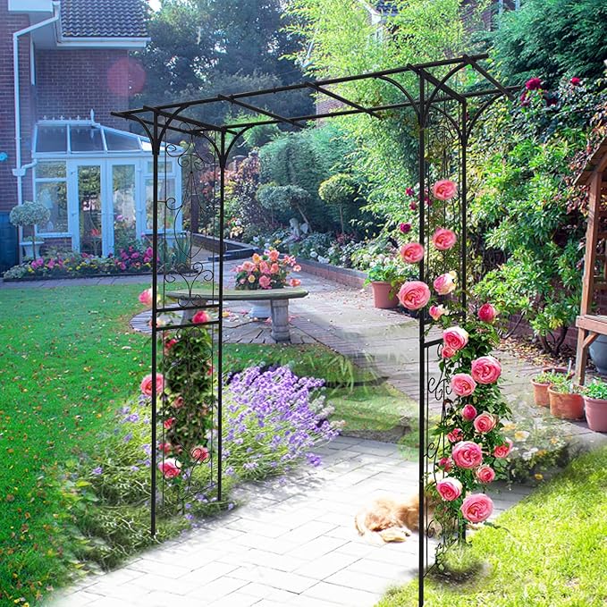 Metal Garden Arch Outdoor Garden Trellis for Climbing Plants Wedding Arch for Ceremony Trellis Arch Arbor for Lawn Patio and Backyard 80.3''L x 20.47''W x 81.1''H Black