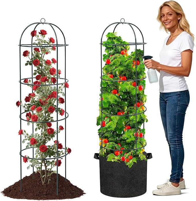 Large Trellis Garden Obelisk Trellis for Climbing Plants Outdoor 55 Metal Trellises for Tomato Cucumber Clematis Rose Vine Support Heavy Duty Round Cage Stand for Grow Bag Raised Bed Yard 2 Pack