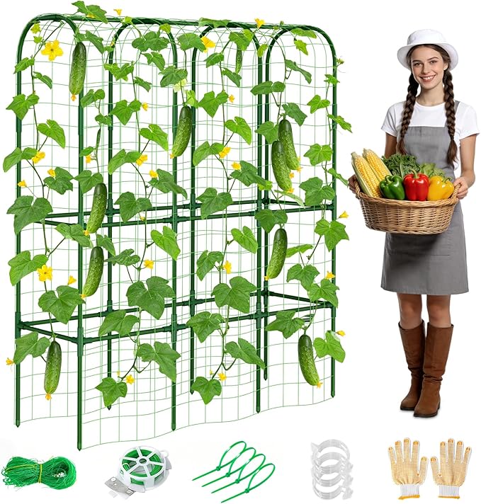 62in Tall Cucumber Trellis for Raised Bed 51 L x 62 H Metal Garden Trellis for Climbing Plants Outdoor U-Shape Vegetables Trellis Support for Squash Zucchini Peas Grape