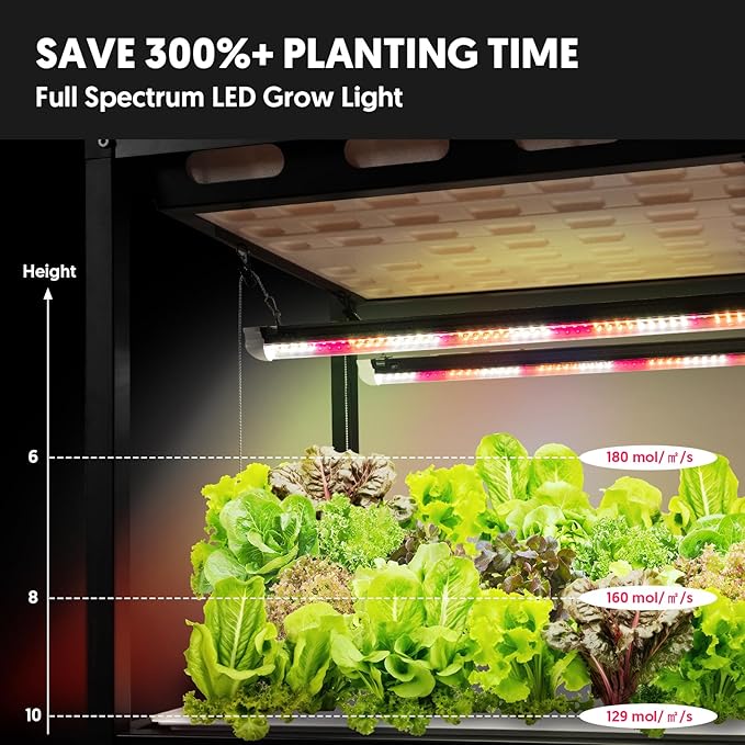 Indoor Greenhouse with Full Spectrum LED Grow Light and Tent Indoor Hydroponics Growing System with Watertight Plant Shelf Trays 3-Tier Metal Plant Stand with Wheels Microgreens Growing Kit