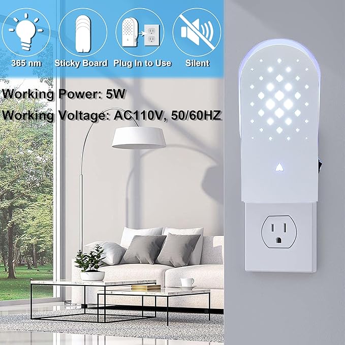 2 Packs Plug-in Mosquito Traps with 10 Glue Boards Indoor Wall Insect Catchers with 365nm Blue-Violet Lights for Mosquitos Moths Fruit Flies Gnats and Other Small Flying Bugs