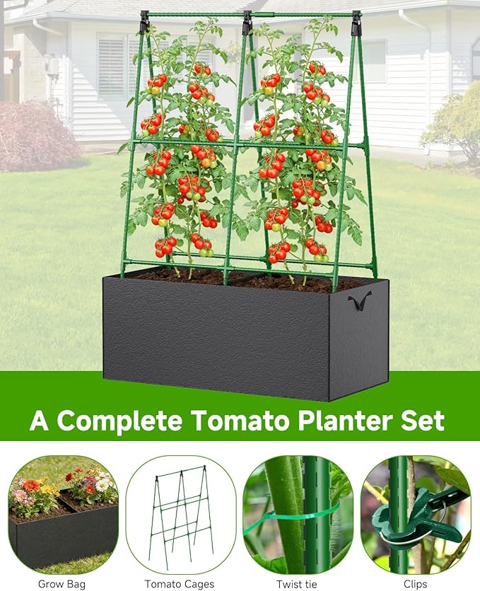 Cucumber Trellis with for Climbing Plants A-Shape Garden Trellis with Grow Bags Metal Plant Trellis with Garden Netting for Vegetables Flowers Fruits