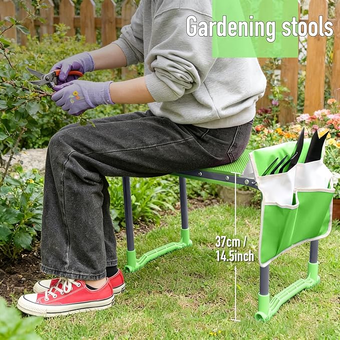 Folding Garden Stool and Kneeler Heavy Duty Garden Kneeler and Seat Kneeling Device for Gardening Gardeners and Seniors (Green)