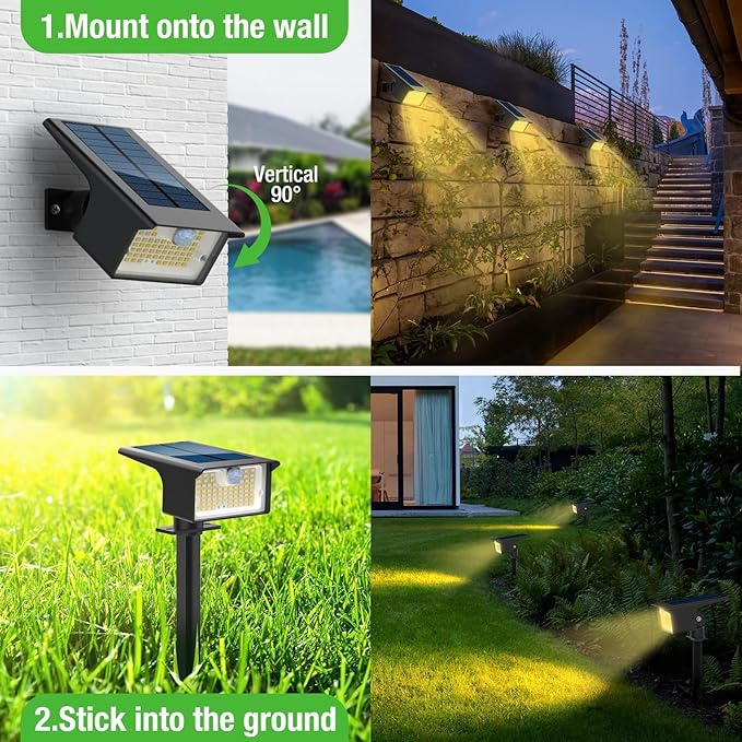 [3 Pack &amp 62LED]Solar Spot Lights Outdoor Motion Sensor 3 Modes Motion Sensor Outdoor Lights 2-in-1 Solar Landscape Spotlights LED Solar lights for Outside Yard Garden Wall Pathway WalkwayWarm W