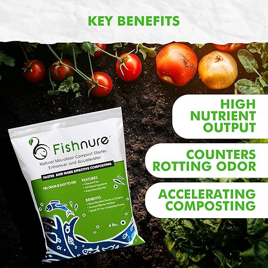 Fishnure - Odor-Free Natural Microbial Compost Starter 1 4-lb Bag for 1000 lb Compost that Can Be Used as Fertilizer for Potting Soil Indoor Plants &amp Outdoor Plant Soil Gardening Essentials