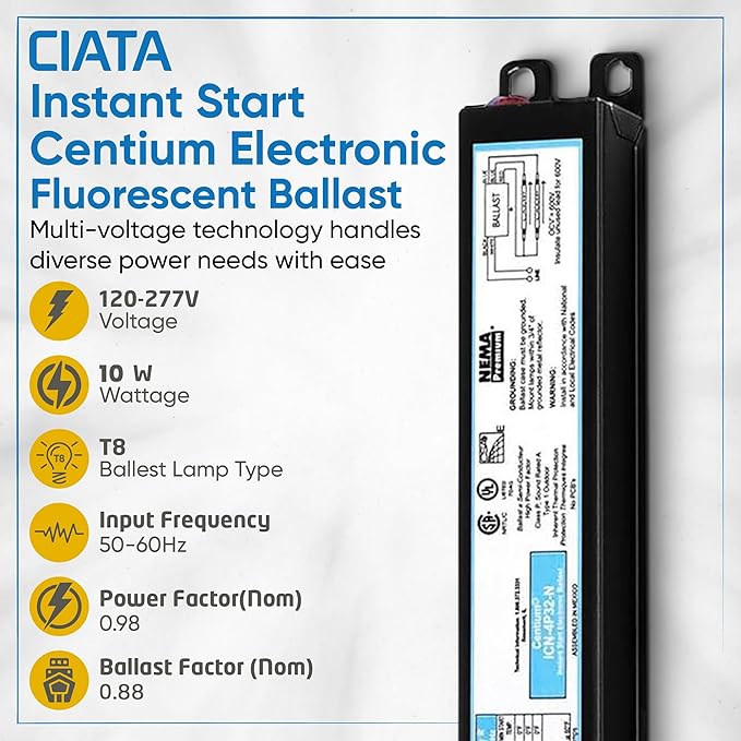 ICN4P32N 120-277V 50-60Hz Input Frequency Solid Wire Type Instant Start Centium Electronic Fluorescent Ballast for 4 F32T8 Lamp Type Indoor/Outdoor Use with Automatic Restart Ballast Box 10 Pack