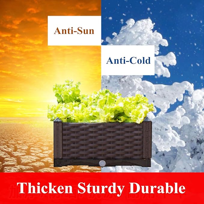 Elevated Planting Box Indoor Outdoor Planter Boxes Modern Rattan-Style Plastic Plant Stand Garden Raised Bed for Vegetables Herbs Flowers64x16x9/160x40x23cm