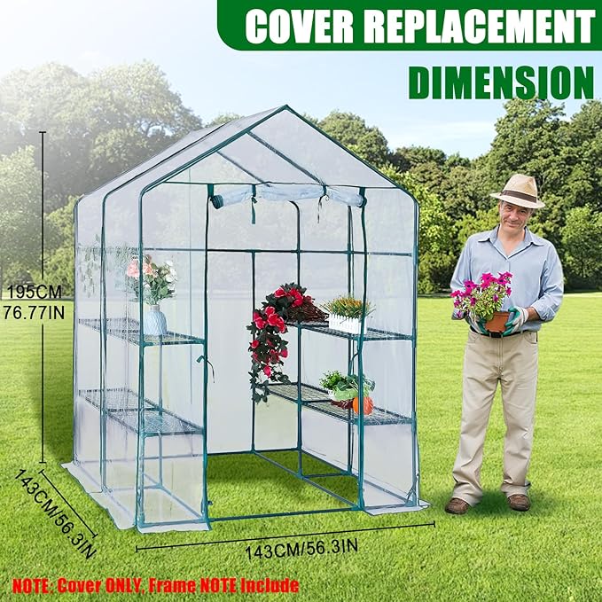 Greenhouse Replacement Cover with Roll-Up Zipper Door 56×56×76 inch PVC Transparent Greenhouse Cover Protect Outdoor Gardening Plants from Rain FrostWaterproof and UV Resistant(Frame Not Include)