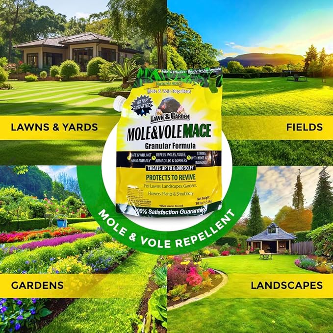 Nature's MACE Mole and Vole MACE Mole Deterrent for Yard Mole Repellent for Lawns Keep Moles Out of Garden Castor Oil Granules Vole Repellent Outdoor Plant &amp Pet Safe 22 lb Bag 17600 Sq F