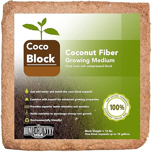 Home and Country Triple Washed Compressed Coco Coir Brick (40 LBS) - Coco Fiber is an Ideal Compost Starter for Your Home Garden. Coco Coir Bricks Provide Organic Alternative to Peat Moss for Plants.