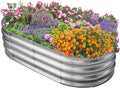 HGD Galvanized Raised Garden Bed for Outdoor: 4X2X1ft Durable Metal Vegetable Plant Container Kit - Oval Planter Box for Gardening Flower Trough