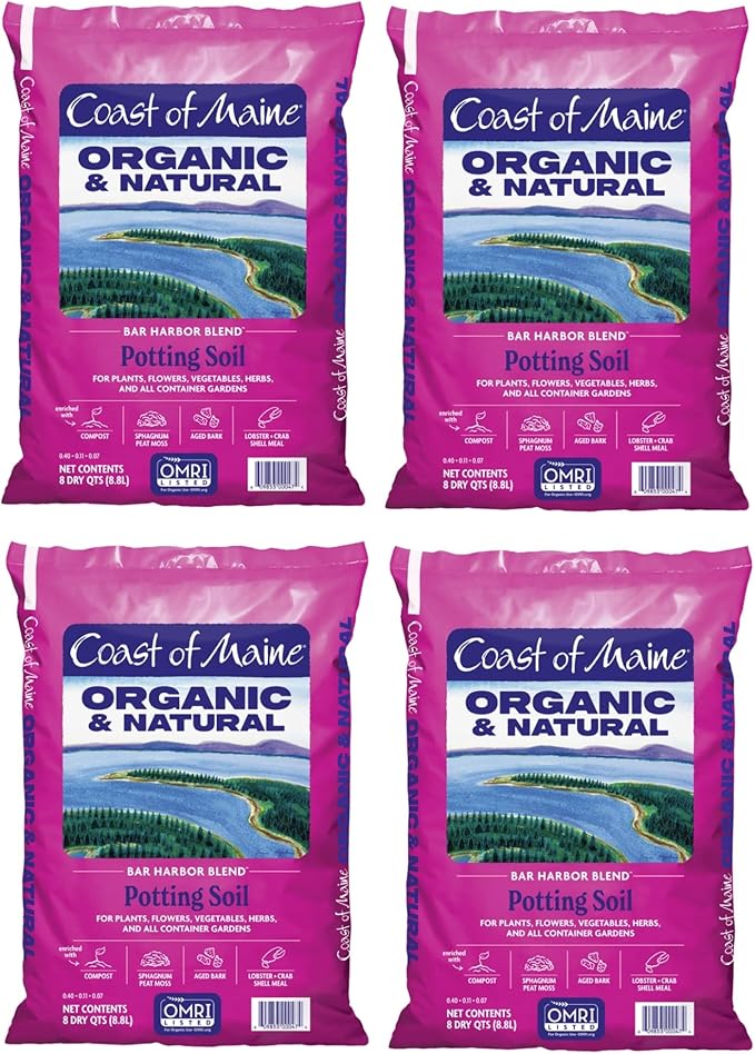 Coast of Maine Bar Harbor Blend 8qt (Pack of 4) Organic and Natural Potting Soil for Houseplants Flowers Vegetables Herbs and Containers