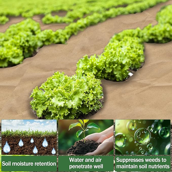 120 x 3 Ft Biodegradable Paper Weed Barrier Garden Paper Weed Barrier with U-Shaped Ground Nails Biodegradable Landscape Fabric Weedguard Plus Paper Mulch for Weed Control &amp Holds Soil Moisture